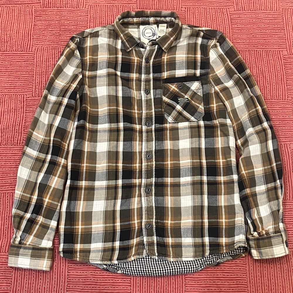 Diesel Brown White black Plaid cotton flannel long sleeve button up Shirt